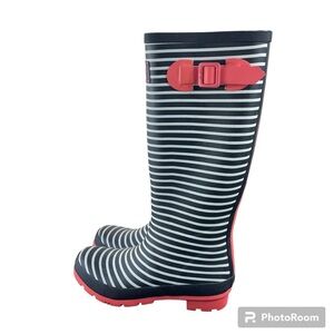 Joules Navy & White Stripe Welly Women’s Rain Boots Size 7 Shoes